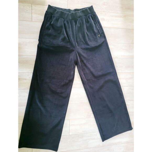 True‎ Religion L Women's Velour Wide Leg Pants Onyx Black Velvet Pull On - Picture 1 of 7